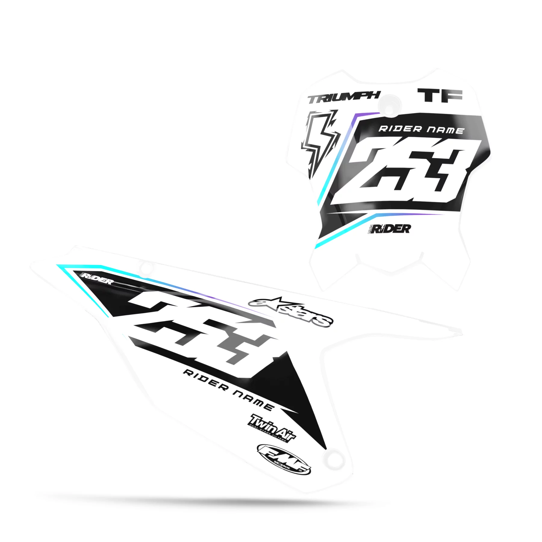 STICKERSET VOOR STARTNUMMERBORDEN TRIUMPH Vantax zwart wit