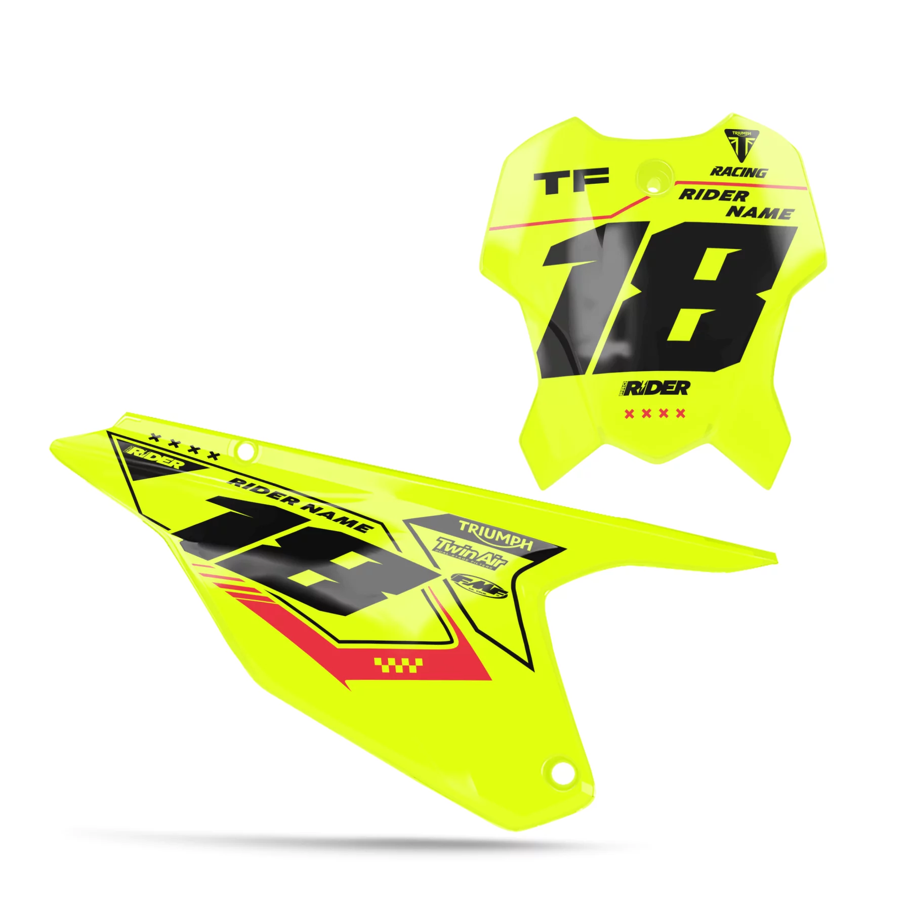 STICKERSET VOOR STARTNUMMERBORDEN TRIUMPH Varko geel
