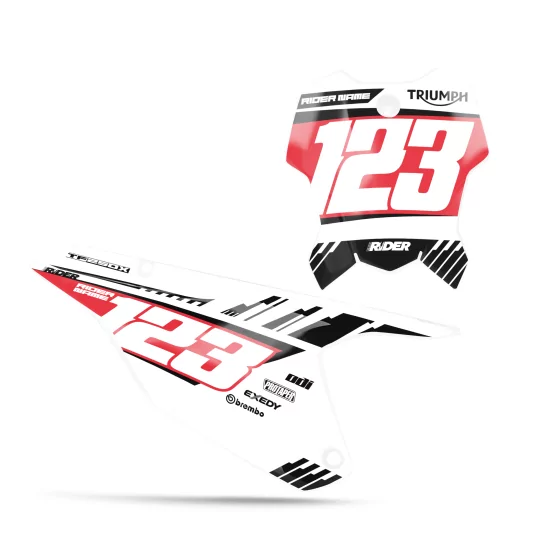 STICKERSET VOOR NUMMERPLAATACHTERGRONDEN TRIUMPH Maxan rood-wit