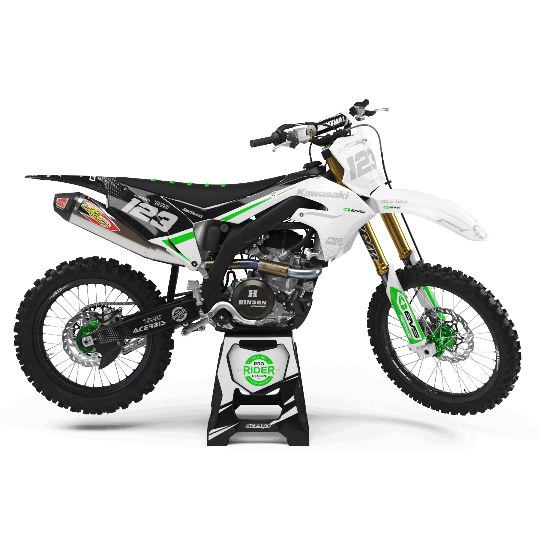 Stickerset moto STICKERSET Motocross KAWASAKI EVS black and white
