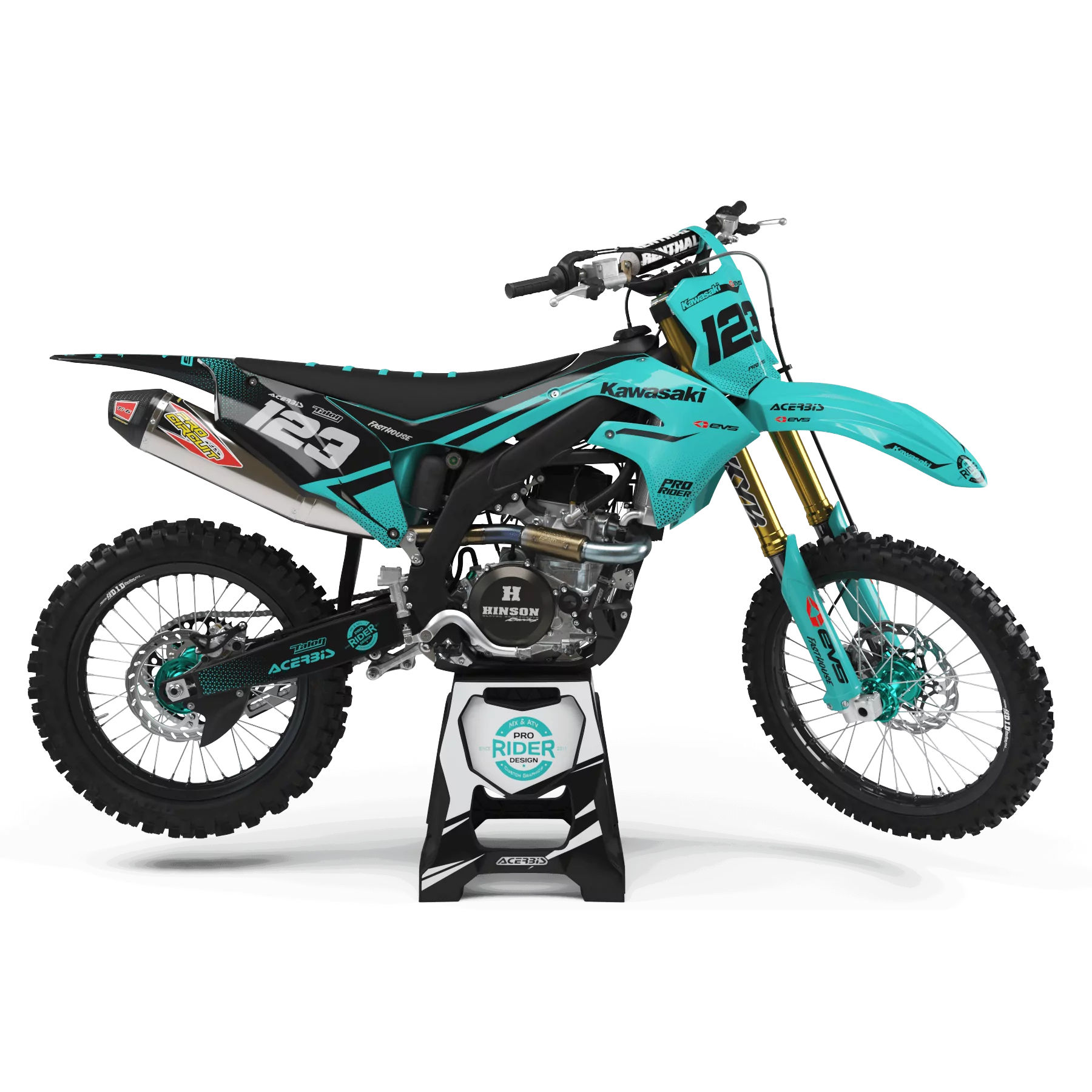 Stickerset moto STICKERSET Motocross KAWASAKI EVS TEAL