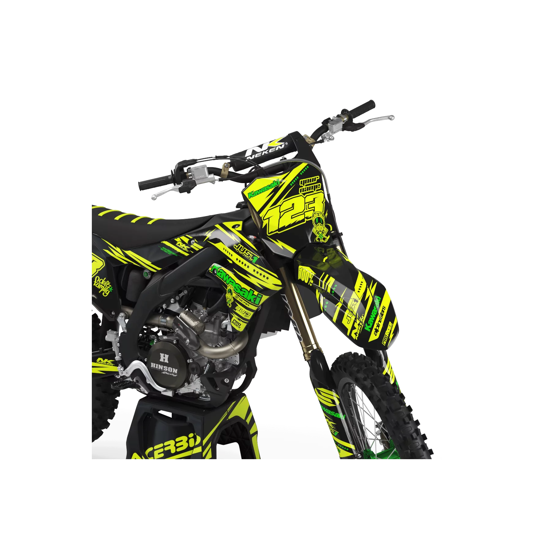 Motorstickerset Stickerset Motocross FLUO PERSO KAWASAKI JUST1