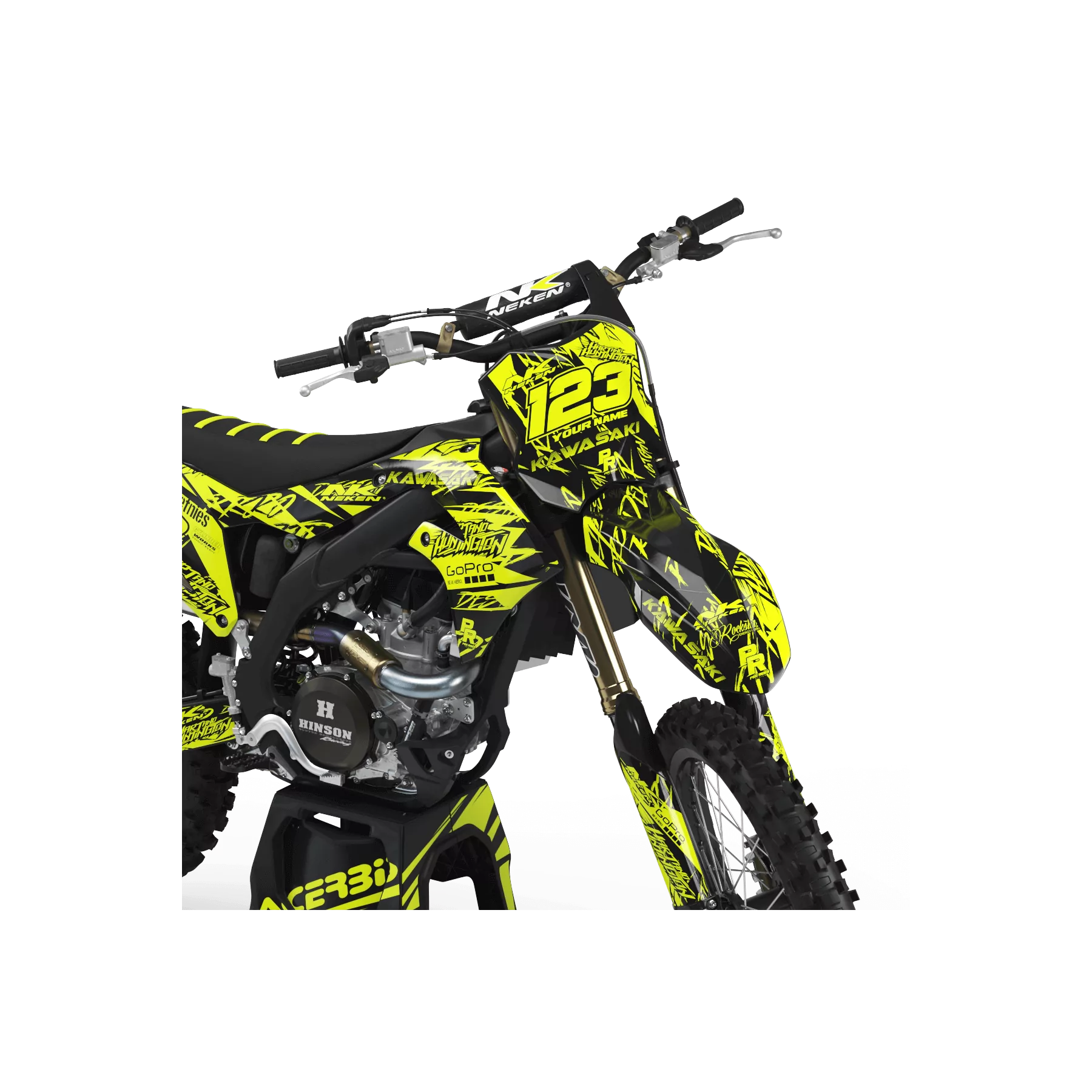Kit adesivos moto Kit adesivos Motocross FLUO PERSO KAWASAKI HART AND HUNTINGTON