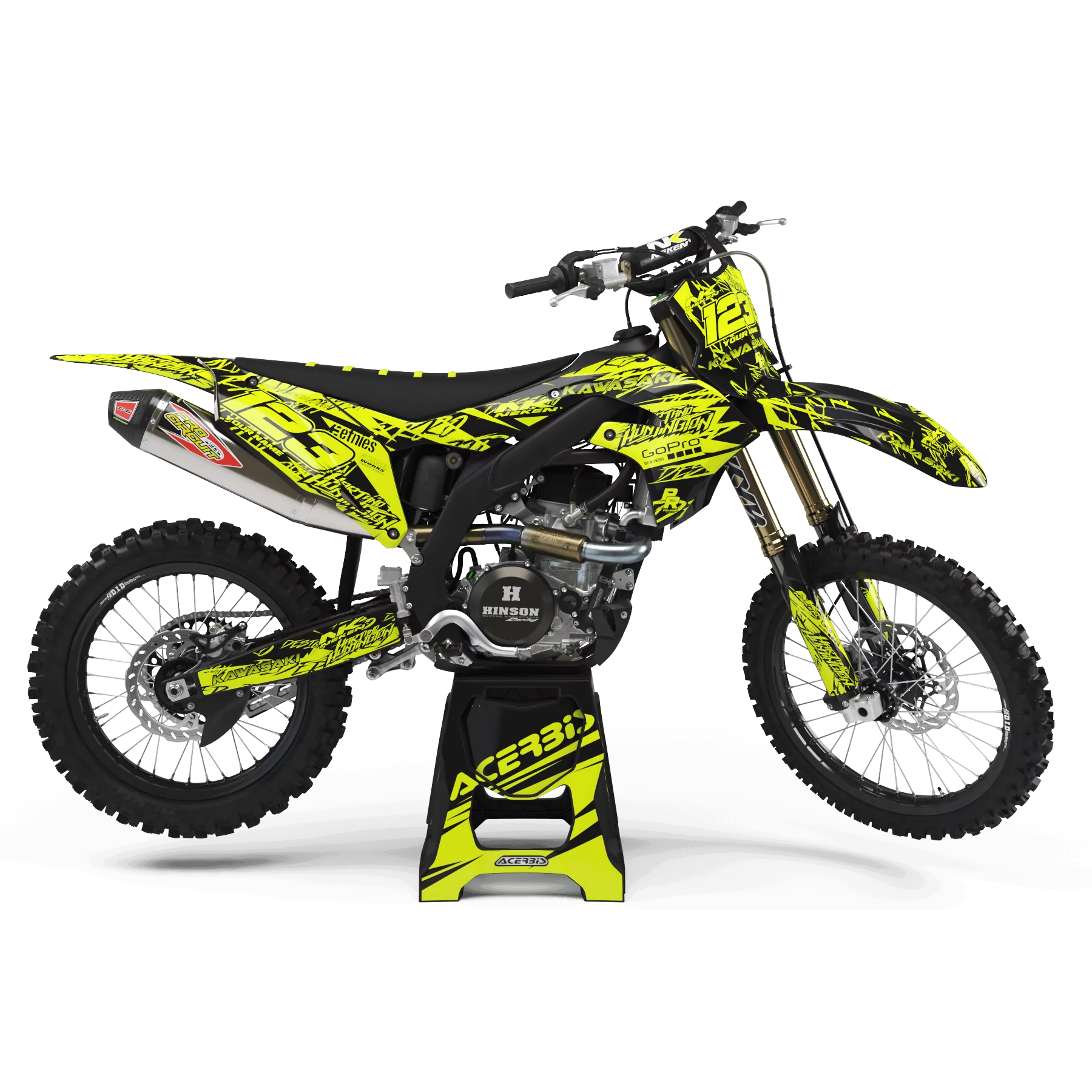 Kit de adesivos moto Kit adesivos Motocross FLUO PERSO KAWASAKI HART AND HUNTINGTON