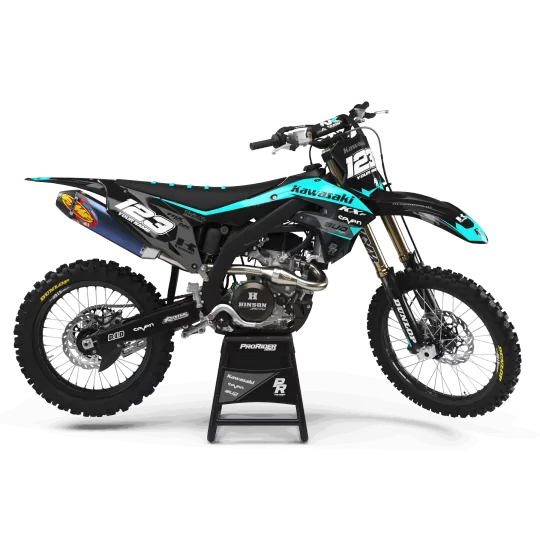 Kit adhesivos moto KIT ADHESIVOS Motocross KAWASAKI BUD RACING NEGRO|CIAN (REF:PRDA36B3)
