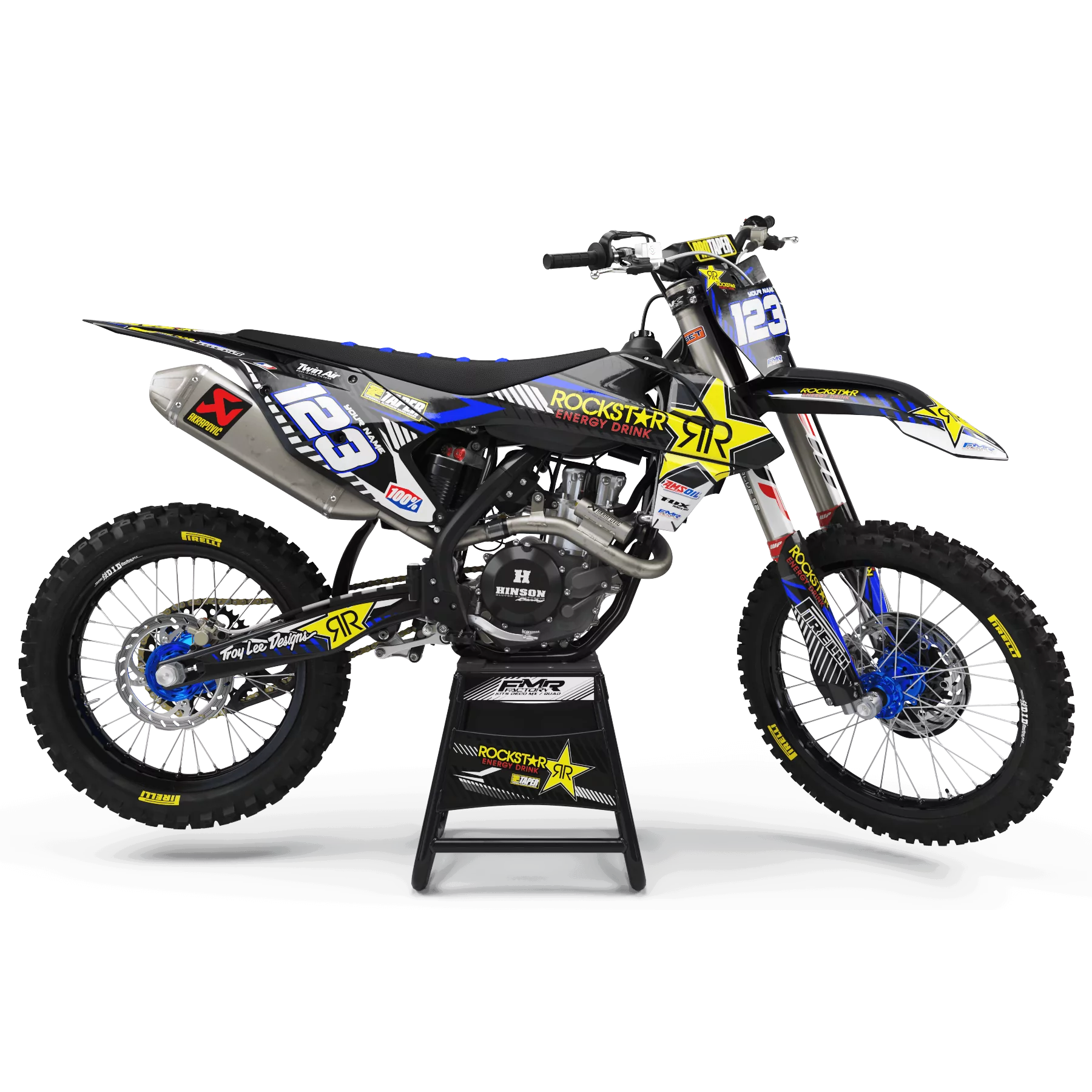 Kit déco moto KIT DECO MOTOCROSS PERSO ROCKSTAR Édition Limitée bleu (ref:prda19e)