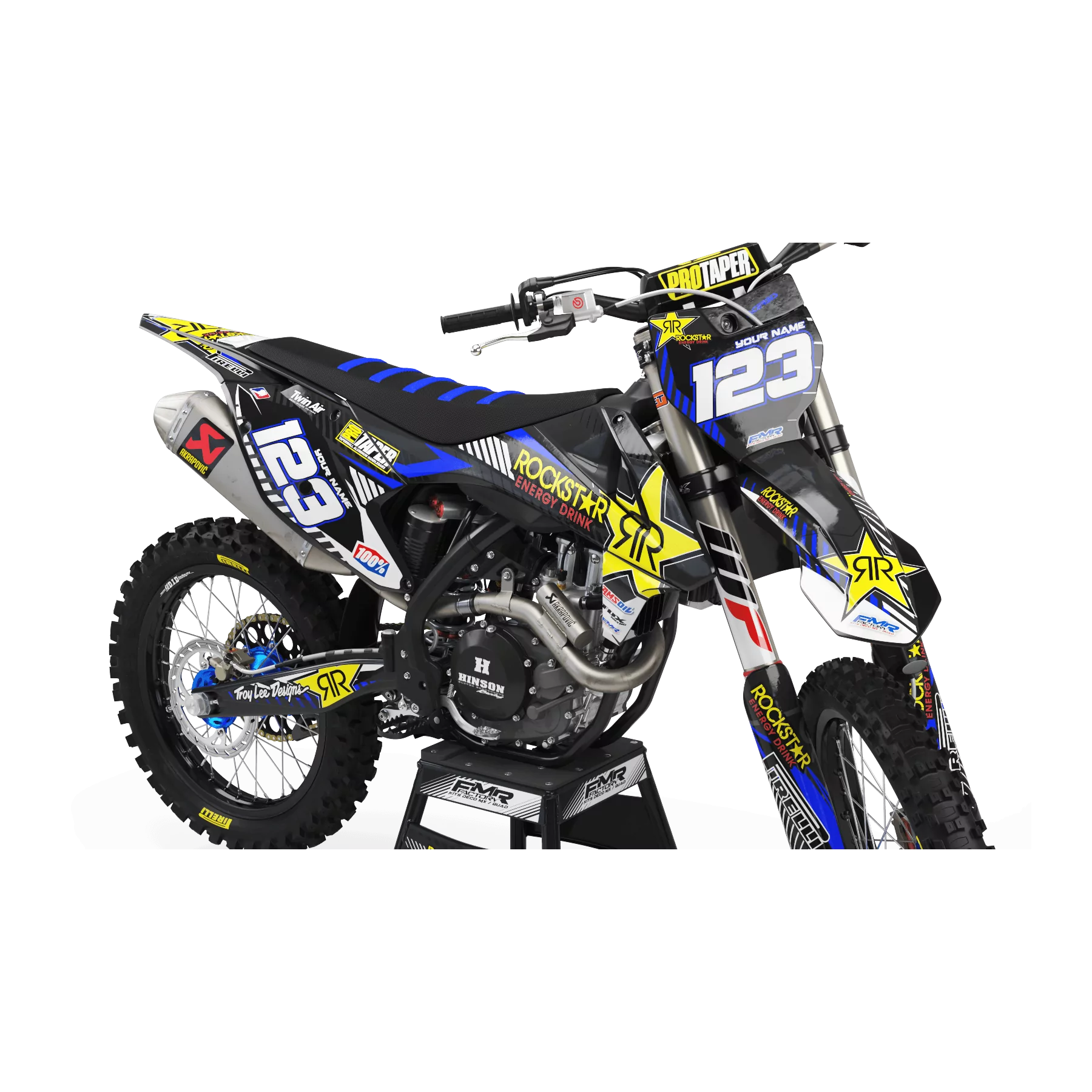 Kit déco moto KIT DECO MOTOCROSS PERSO ROCKSTAR Édition Limitée bleu (ref:prda19e)