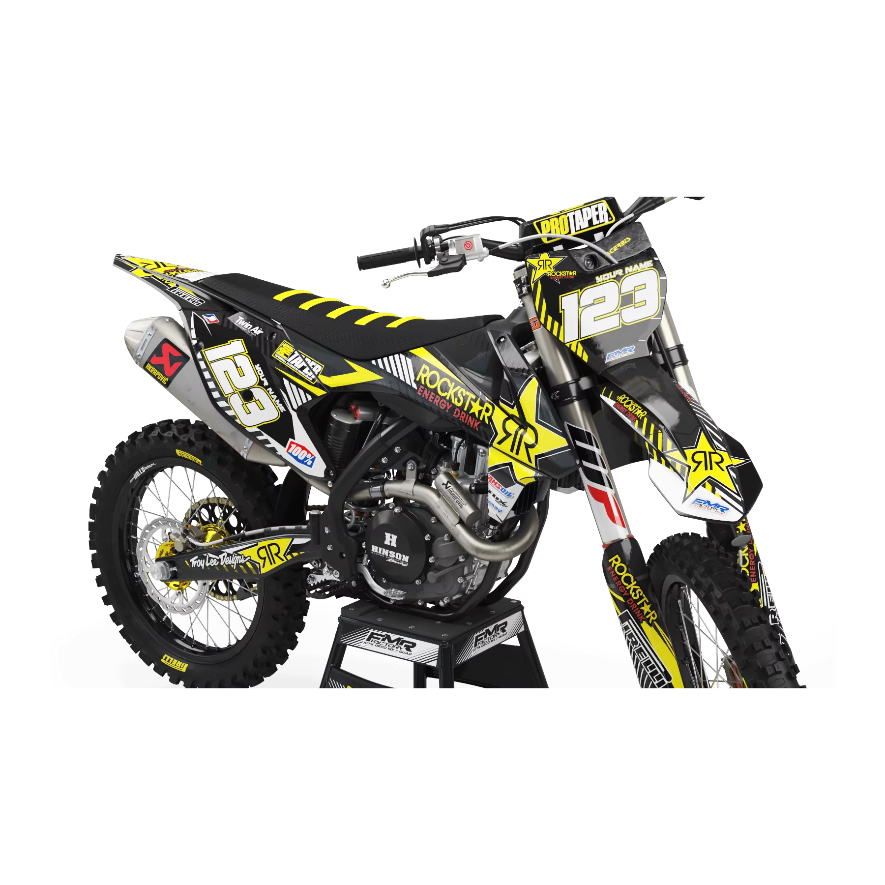 Kit déco moto KIT DECO MOTOCROSS PERSO ROCKSTAR Édition Limitée jaune (ref:prda19d)