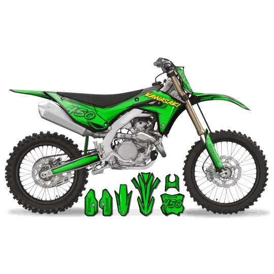 Kit adesivos moto KIT ADESIVOS MOTOCROSS KAWASAKI CARTOON MANGA BRUSH BLACK/GREEN