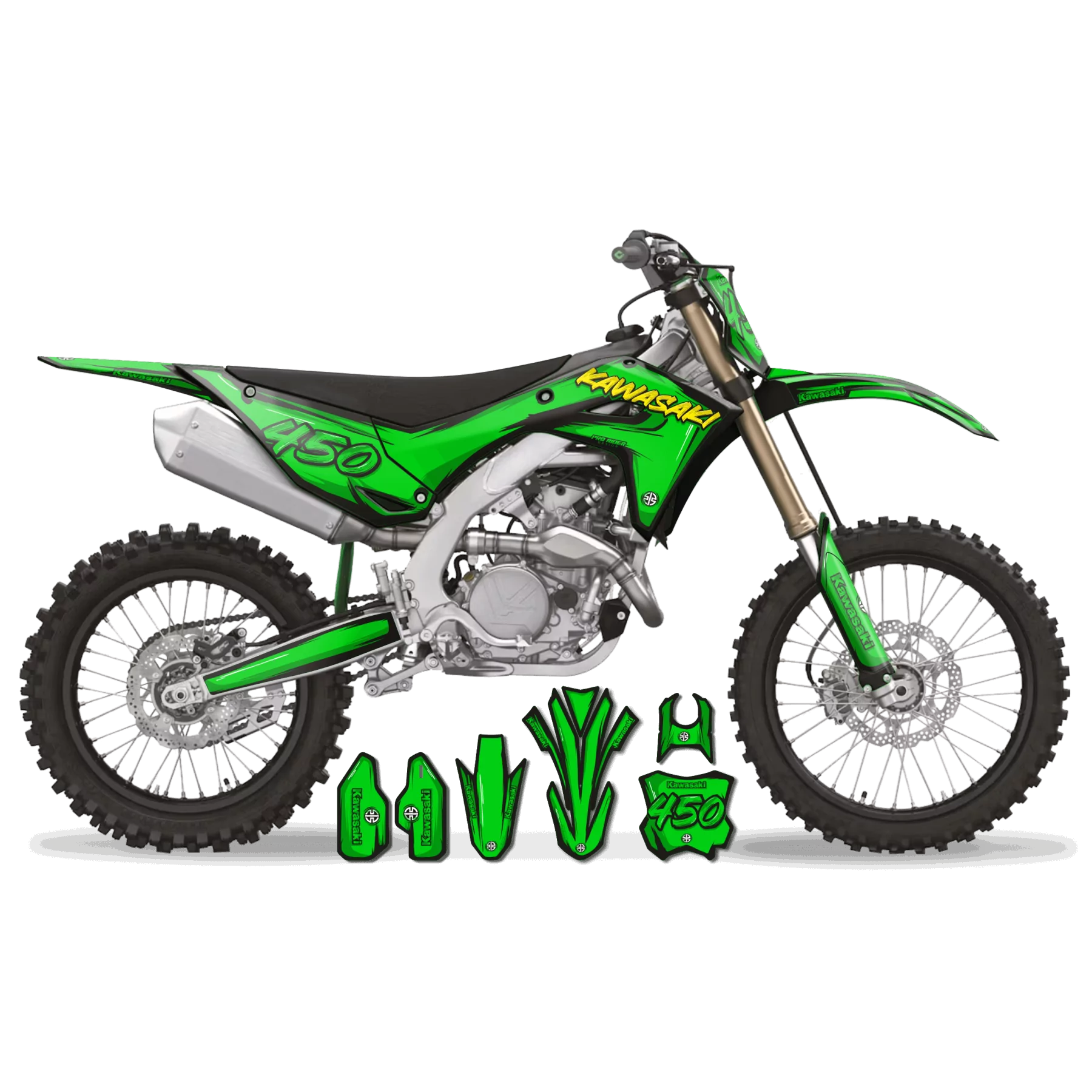 Dekor Moto DEKOR MOTOCROSS KAWASAKI CARTOON MANGA BRUSH BLACK/GREEN