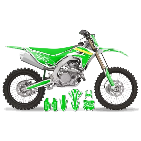 Kit adesivos moto KIT ADESIVOS MOTOCROSS KAWASAKI CARTOON MANGA BRUSH WHITE/GREEN