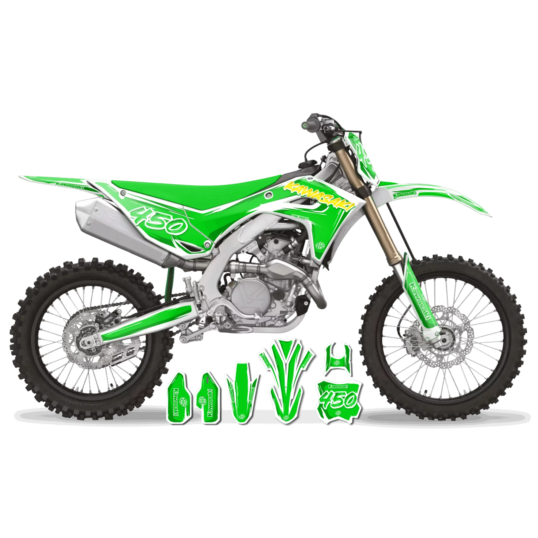 Dekor Moto DEKOR MOTOCROSS KAWASAKI CARTOON MANGA BRUSH WHITE/GREEN