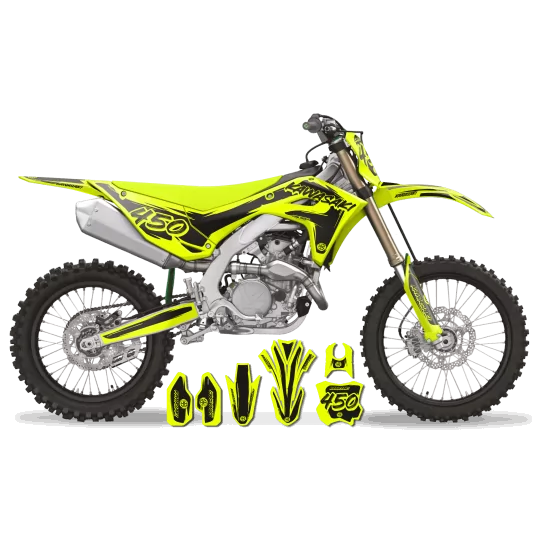 Kit adesivos moto KIT ADESIVOS MOTOCROSS KAWASAKI CARTOON MANGA BRUSH NEON/BLACK