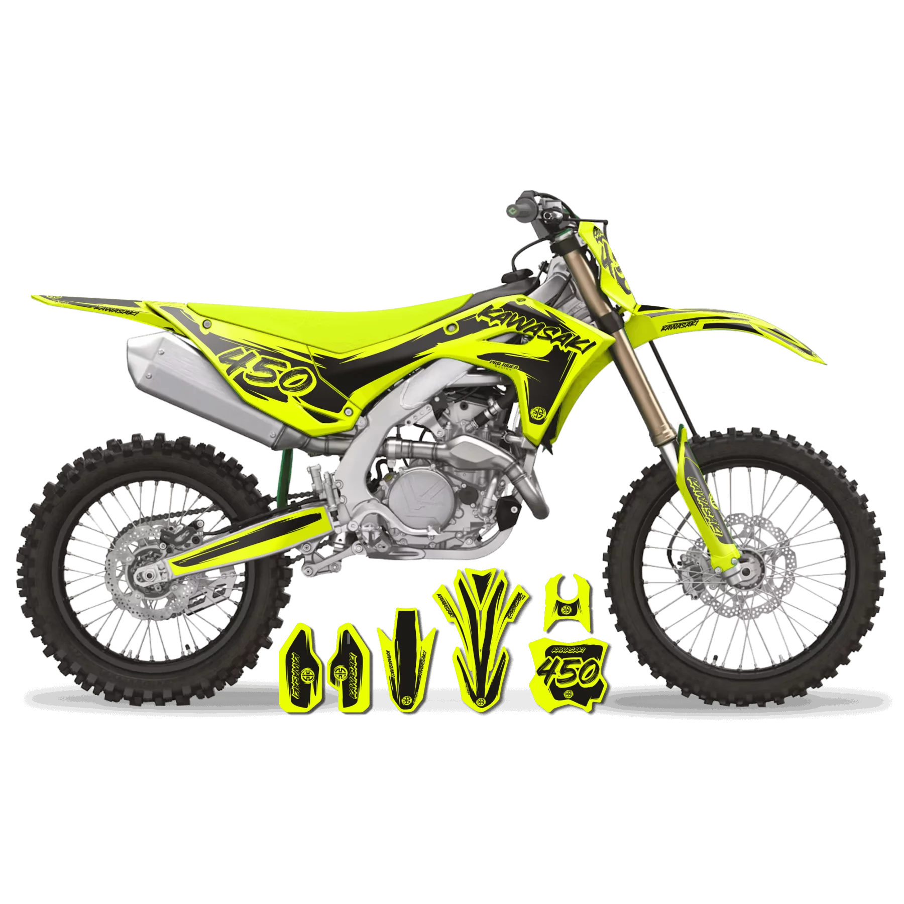 Kit adesivos moto KIT ADESIVOS MOTOCROSS KAWASAKI CARTOON MANGA BRUSH NEON/BLACK