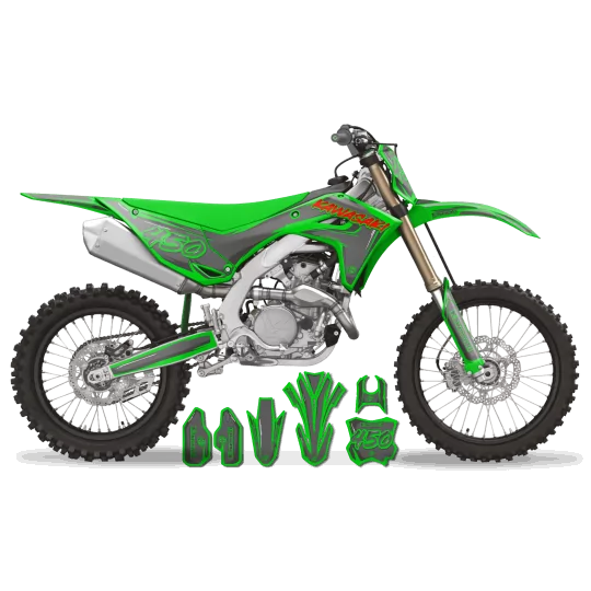 Kit adesivos moto KIT ADESIVOS MOTOCROSS KAWASAKI CARTOON MANGA BRUSH GREEN/GREY
