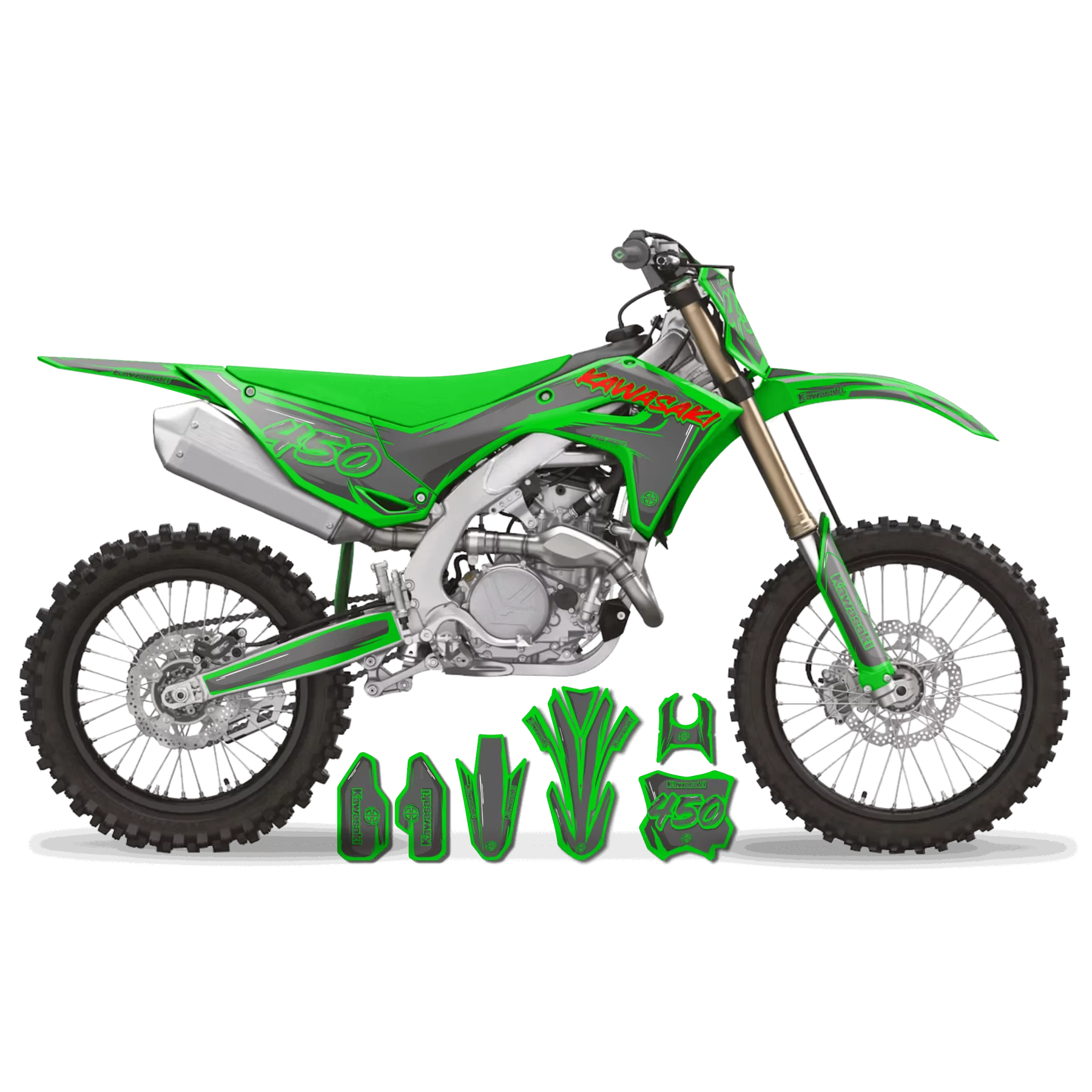 Kit adesivos moto KIT ADESIVOS MOTOCROSS KAWASAKI CARTOON MANGA BRUSH GREEN/GREY
