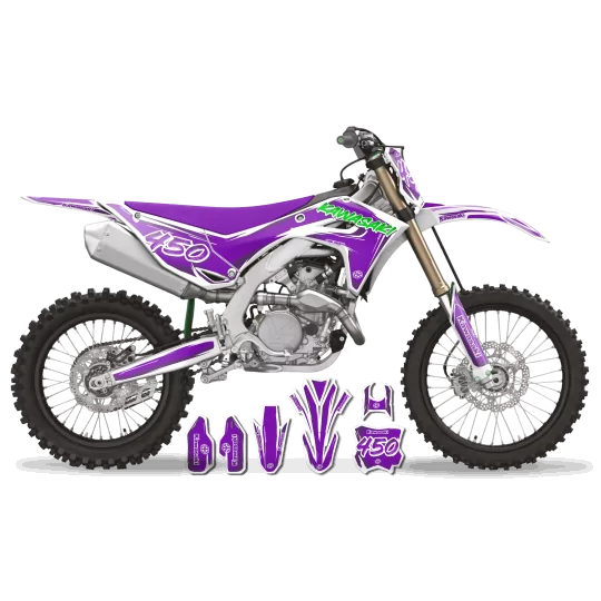 Kit adesivos moto KIT ADESIVOS MOTOCROSS KAWASAKI CARTOON MANGA BRUSH WHITE/PURPLE