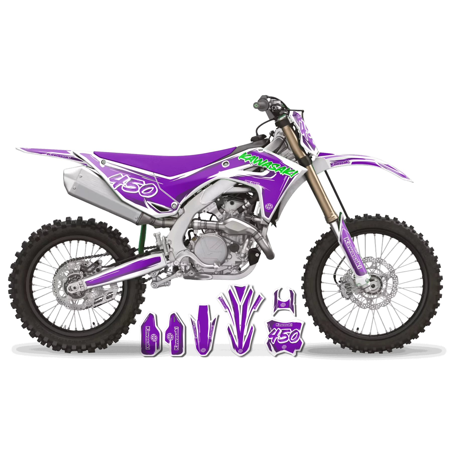 Motorrad-Dekor MOTOCROSS KAWASAKI CARTOON MANGA BRUSH WHITE/PURPLE