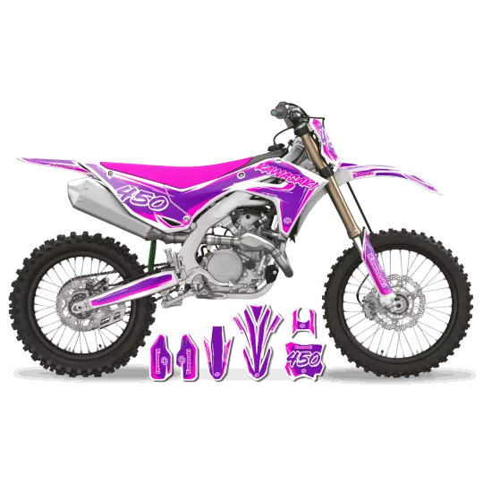 Kit adesivos moto KIT ADESIVOS MOTOCROSS KAWASAKI CARTOON MANGA BRUSH WHITE/PINK/PURPLE