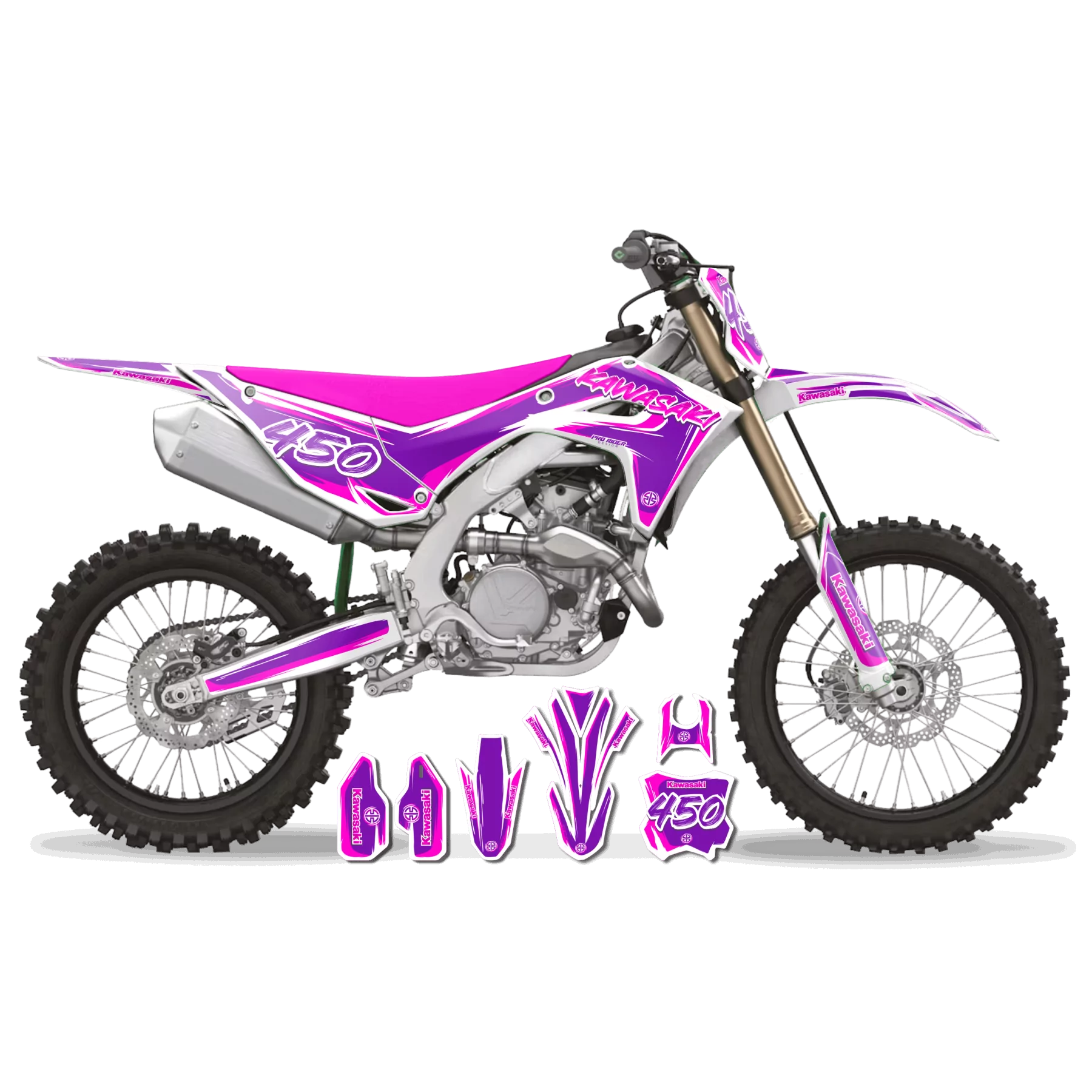 Dekor Moto DEKOR MOTOCROSS KAWASAKI CARTOON MANGA BRUSH WHITE/PINK/PURPLE