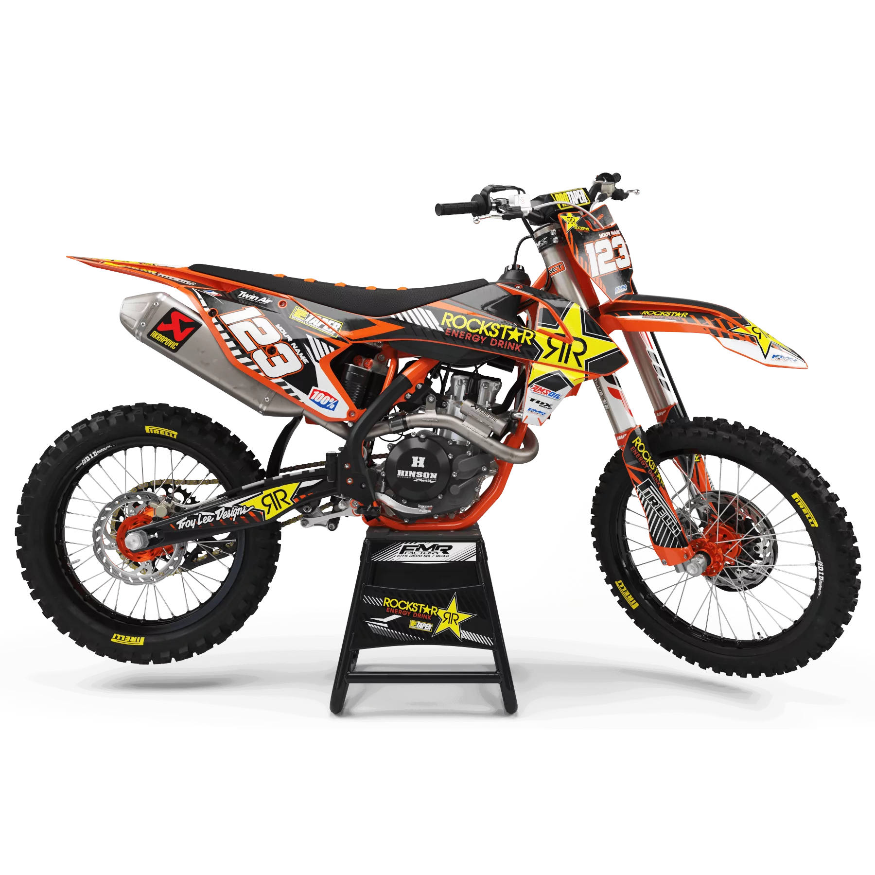 Kit déco moto KIT DECO MOTOCROSS PERSO ROCKSTAR Édition Limitée orange (ref:prda19c)