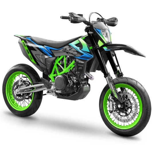 Stickerset moto Stickerset SUPERMOTARD | READY TO RACE | 690 SMC | green blue