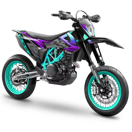 Motorstickerset Stickerset SUPERMOTARD | READY TO RACE | 690 SMC | teal purple