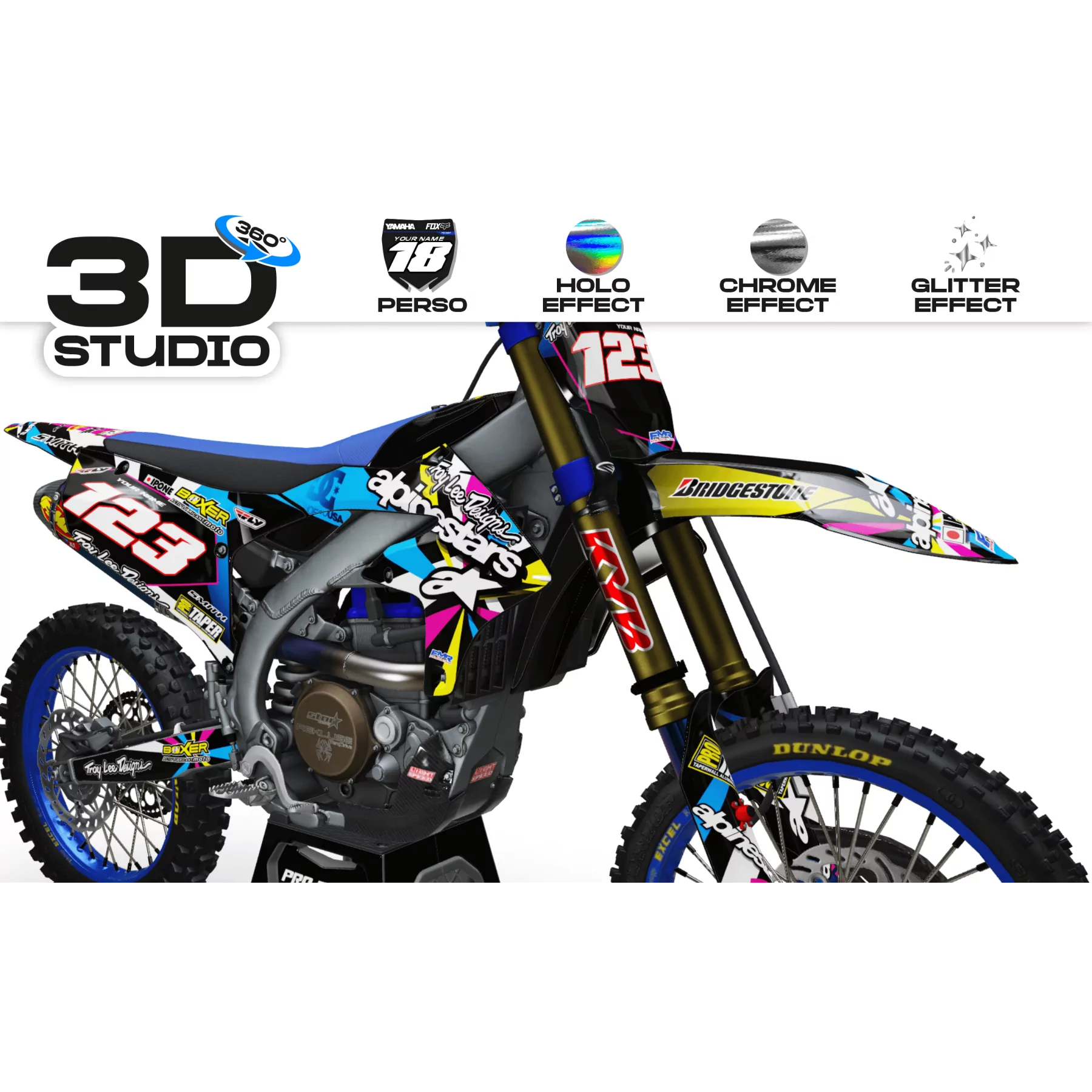 Kit adhesivos para moto KIT ADHESIVOS DE MOTOCROSS PERSONALIZADO ALPINESTARS MULTICOLOR (ref:prda4a) 3D