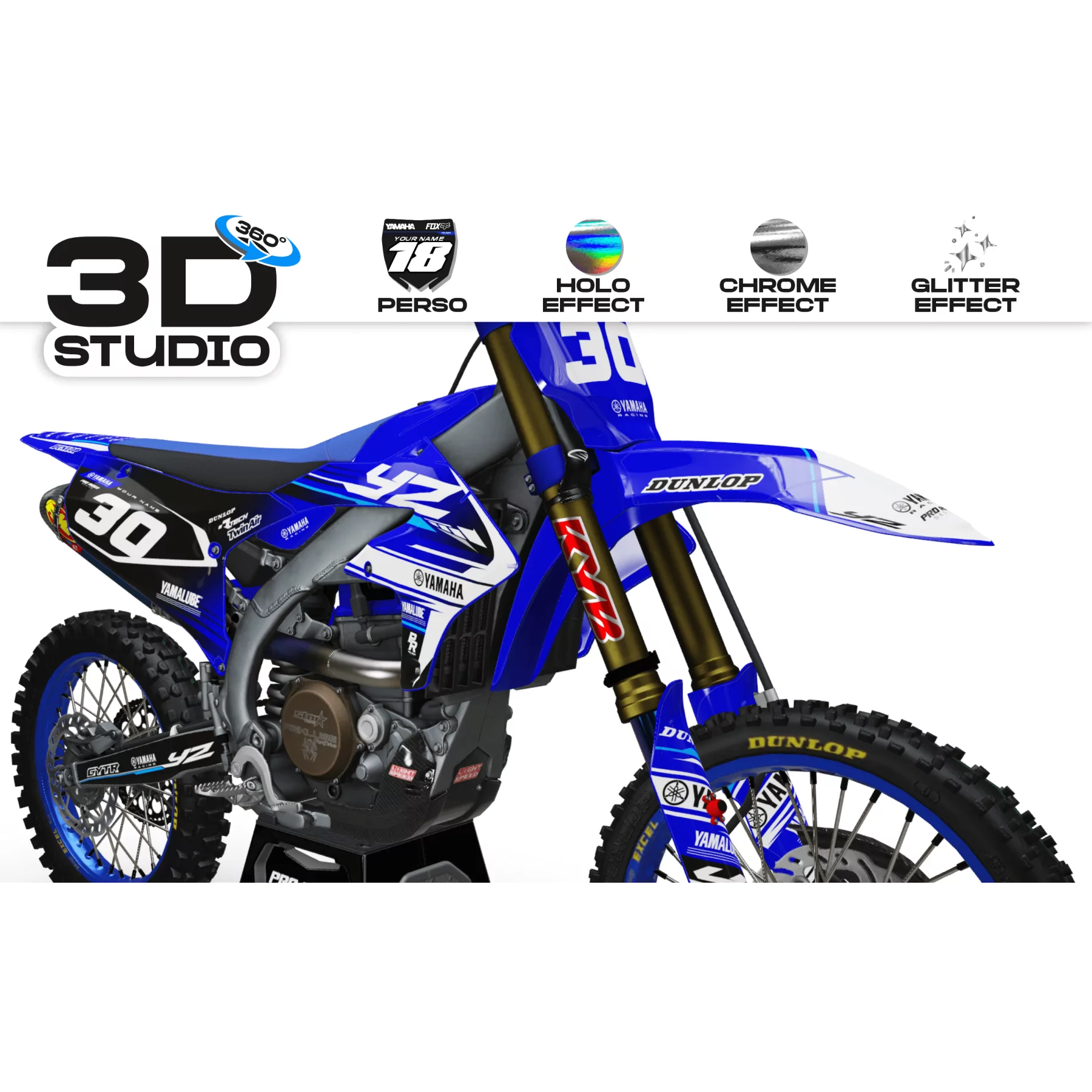 Kit adhesivos moto Kit adhesivos Motocross PERSO YAMAHA FACTORY RACING BLUE - 3D