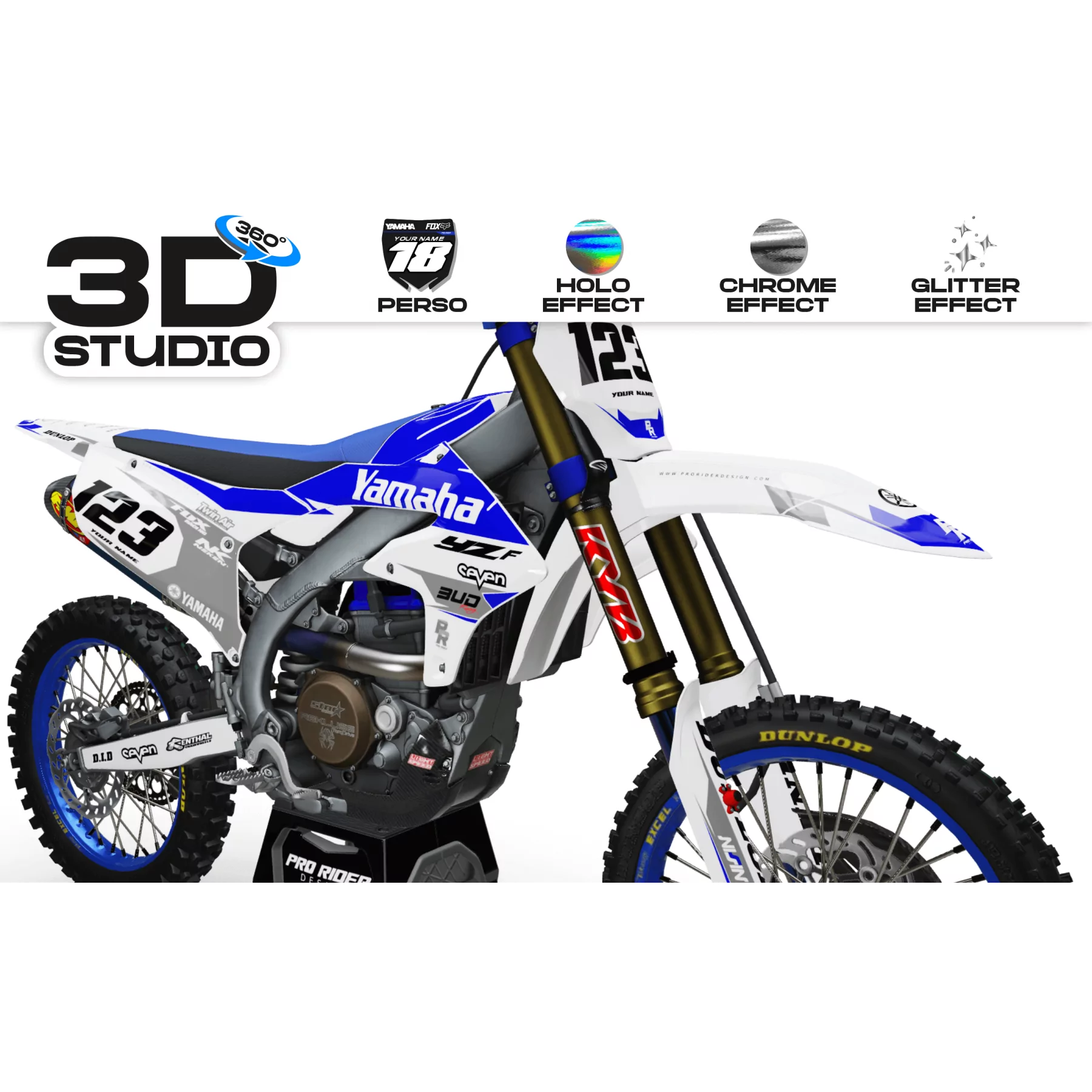 Stickerset moto Stickerset Motocross YAMAHA BUD RACING WIT|BLAUW (REF:PRDA36E2) 3D