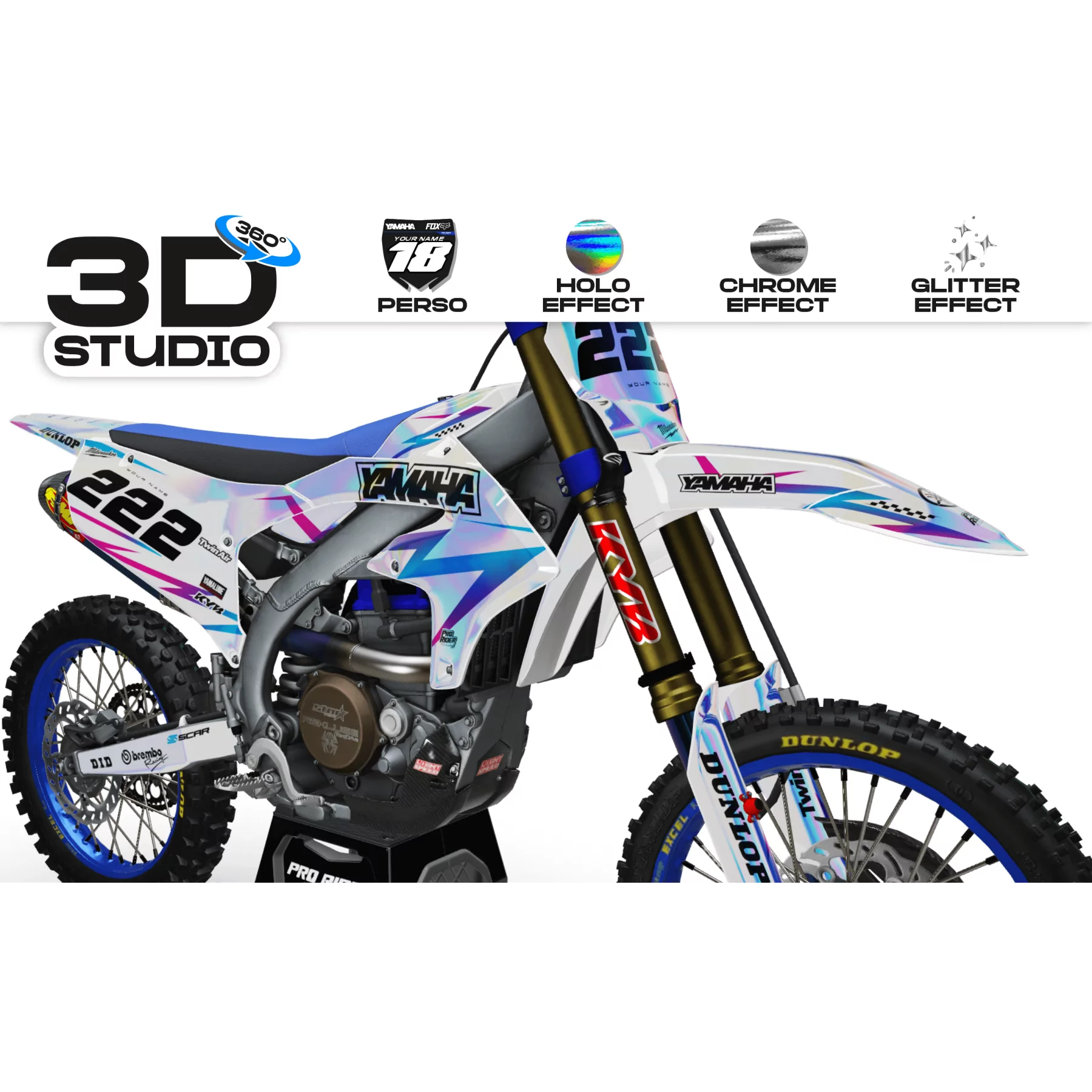 Stickerset moto Motocross YAMAHA PERSO WHITE MATADOR 3D