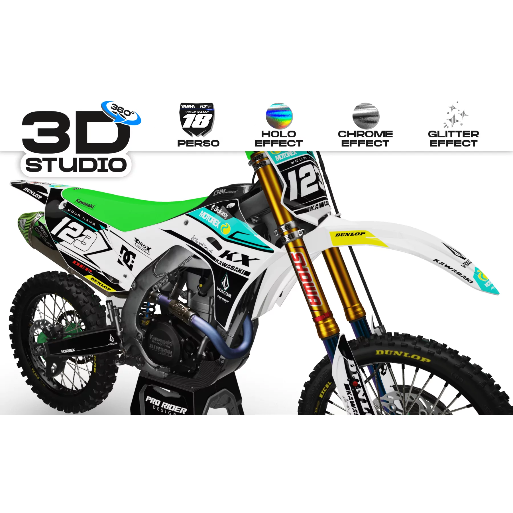 Stickerset moto Stickerset Motocross PERSO KAWASAKI DESTINI 3D