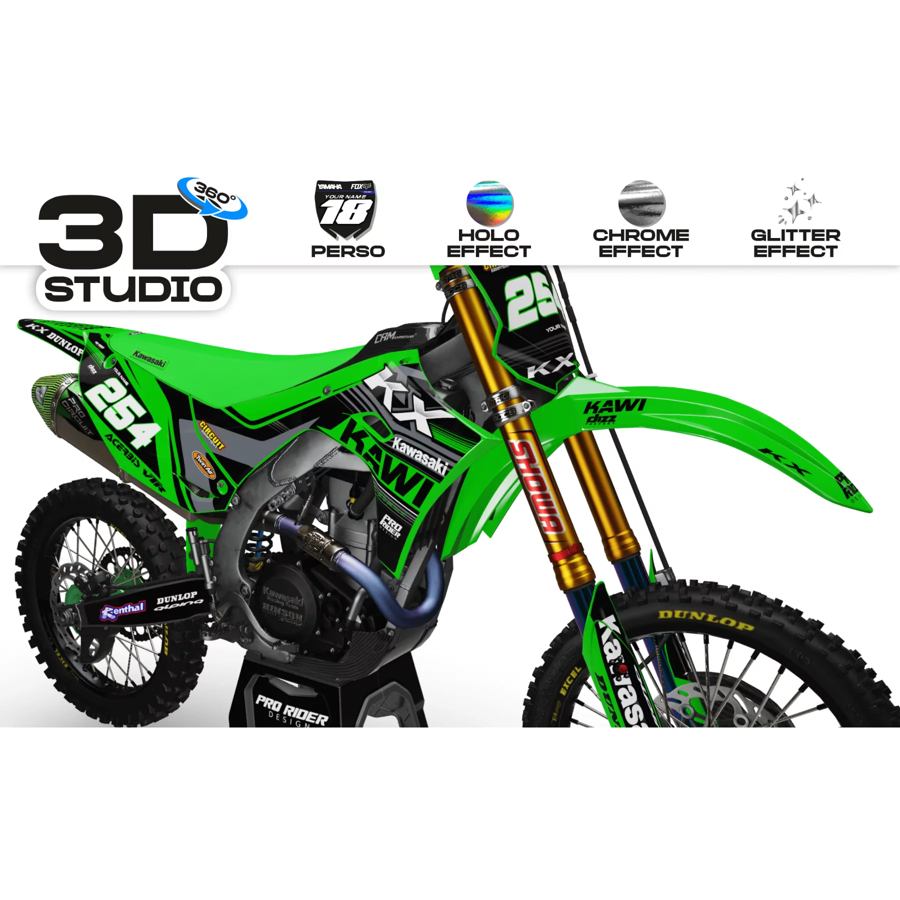 Motorrad Dekor-Kit Kit Dekor Motocross KAWASAKI KAWi new 3D