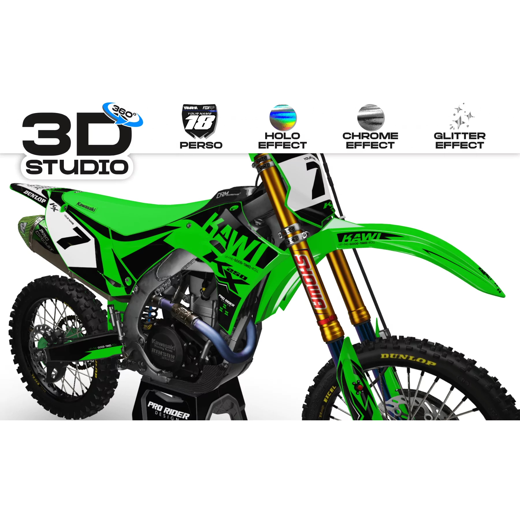 Kit adesivos para moto KIT ADESIVOS de motocross KAWASAKI PRORIDER 3D
