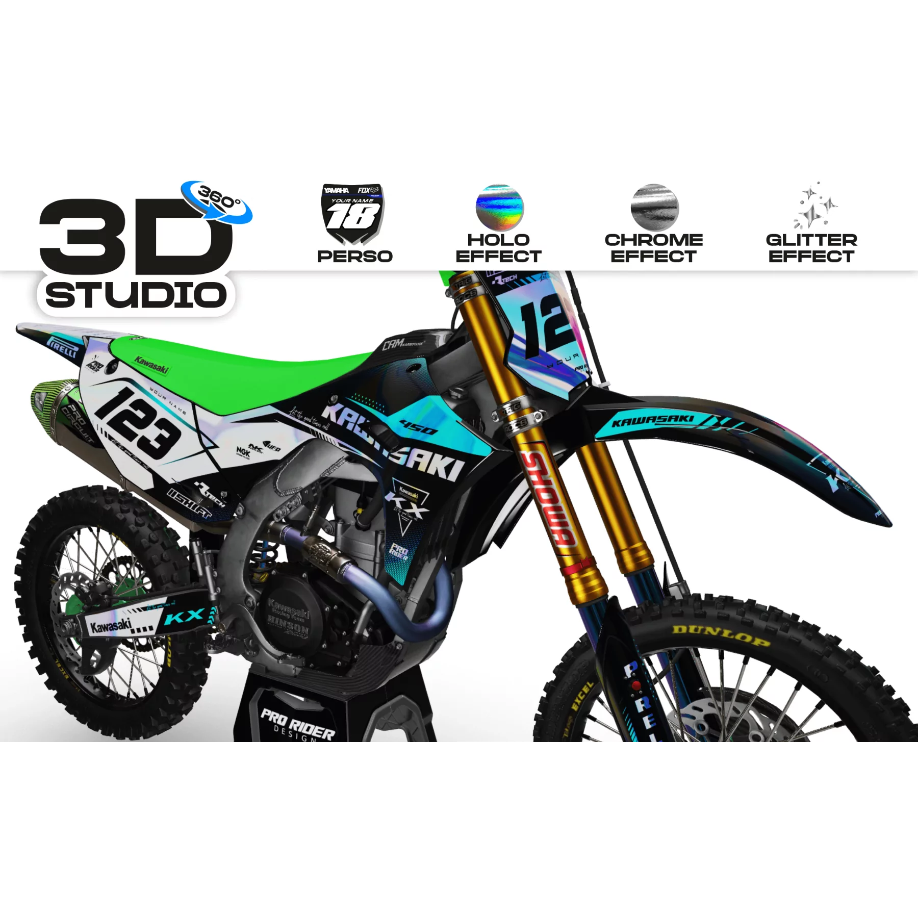 Motorrad-DEKOR Dekor KAWASAKI PERSO FERNCROSS 3D
