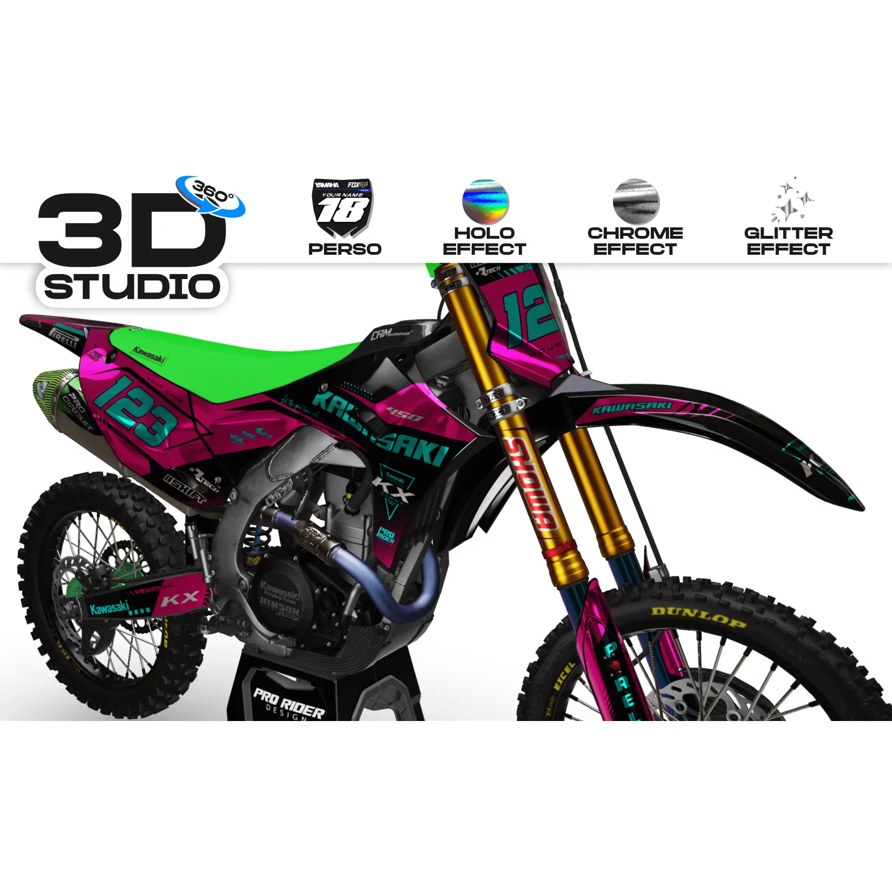 Kit adesivos moto KIT ADESIVOS Motocross KAWASAKI PERSO COLLOR 3D