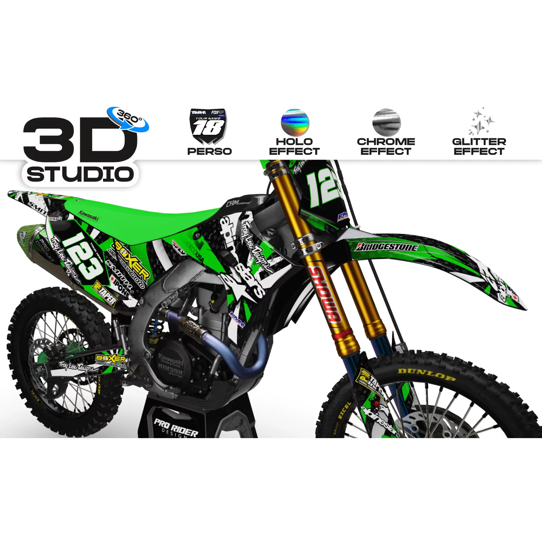 Motorstickerset Stickerset MOTORCROSS ALPINESTARS groen (ref:prda4b) 3D