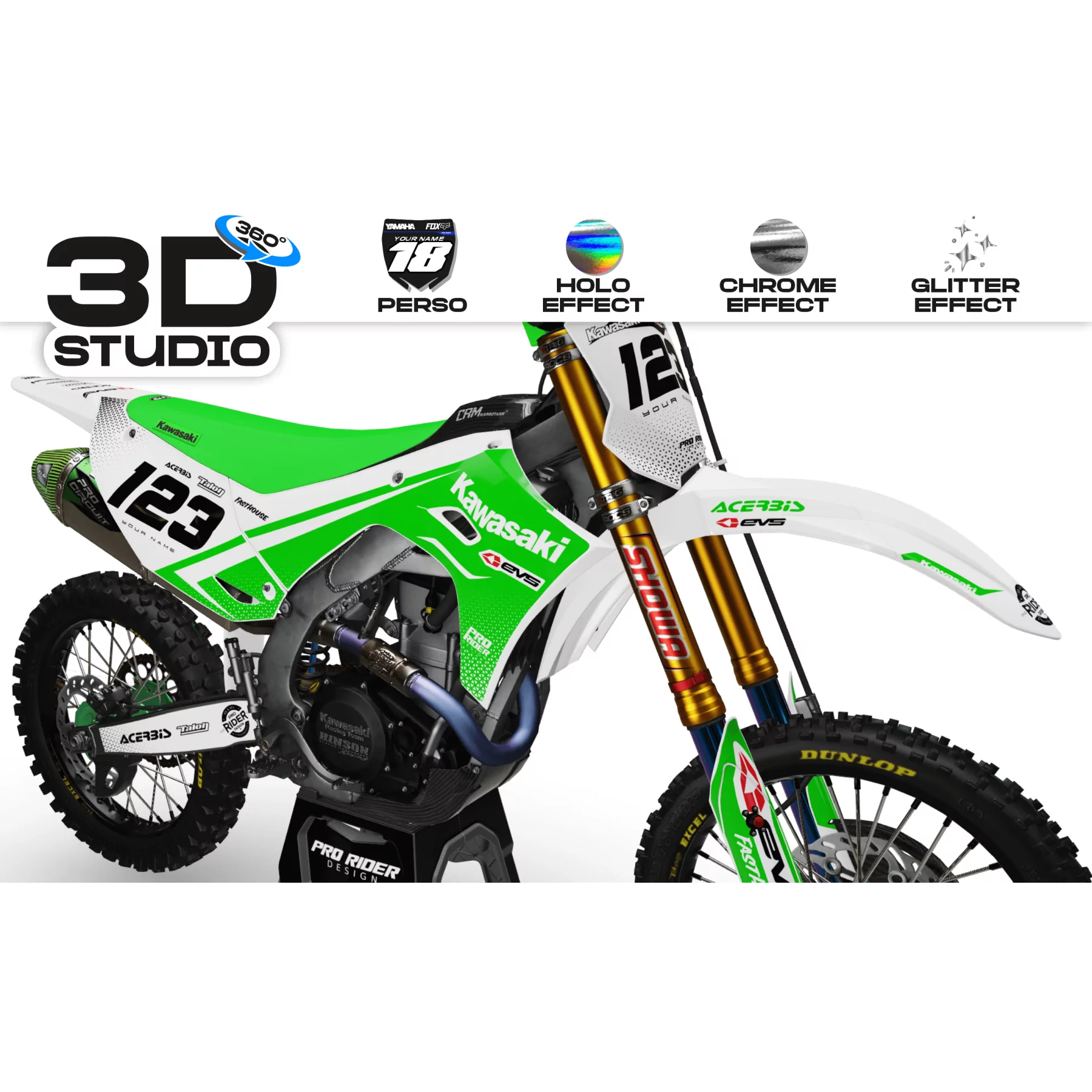 Motorrad DEKOR-Kit Dekor Motocross KAWASAKI EVS ORIGINE 3D