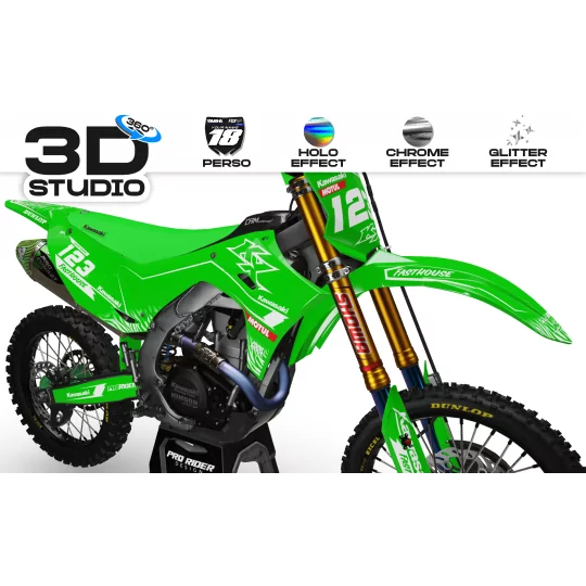 Motorstickerset STICKERSET Motorcross KAWASAKI MOTUL GREEN/WHITE 3D