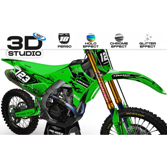 Motorstickerset STICKERSET Motorcross KAWASAKI VERTEX GROEN (REF:PRDA39B4) 3D