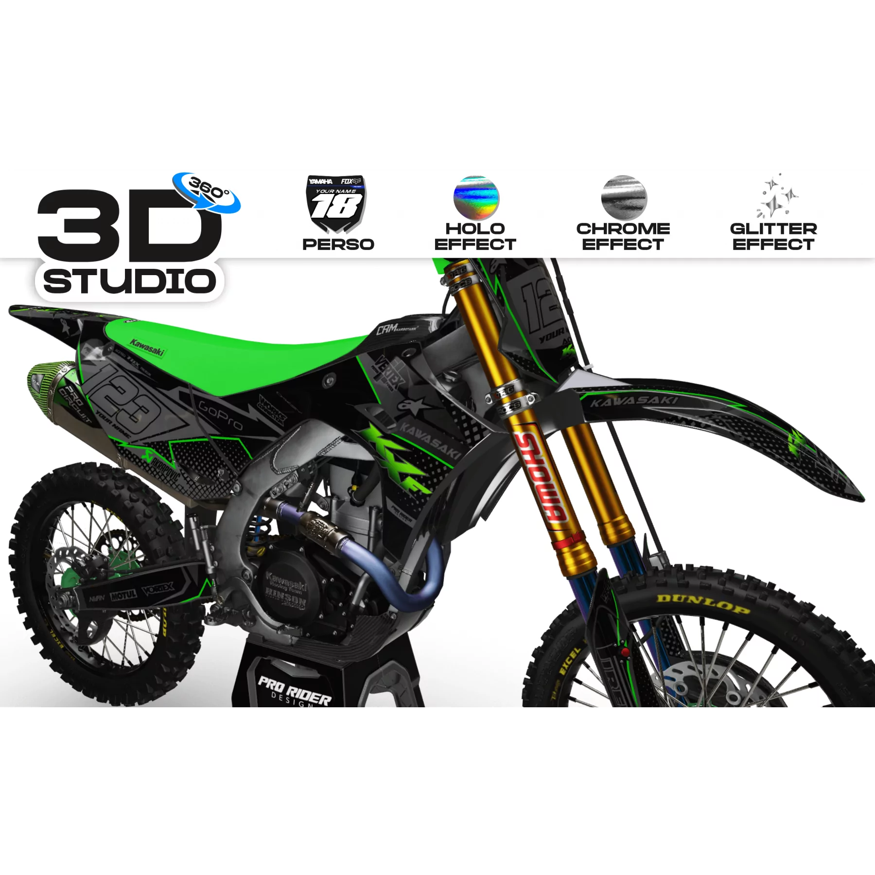 Motorstickerset Stickerset Motorcross KAWASAKI VERTEX (REF:PRDA39B1) 3D