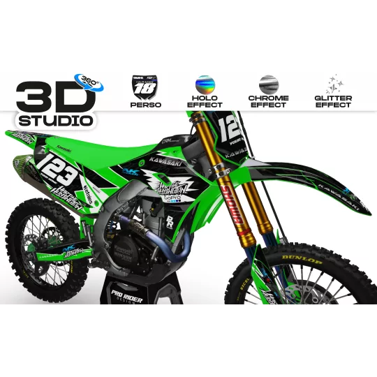 Motorstickerset Stickerset Motorcross KAWASAKI GO PRO hart and huntington (REF:PRDA38B) 3D