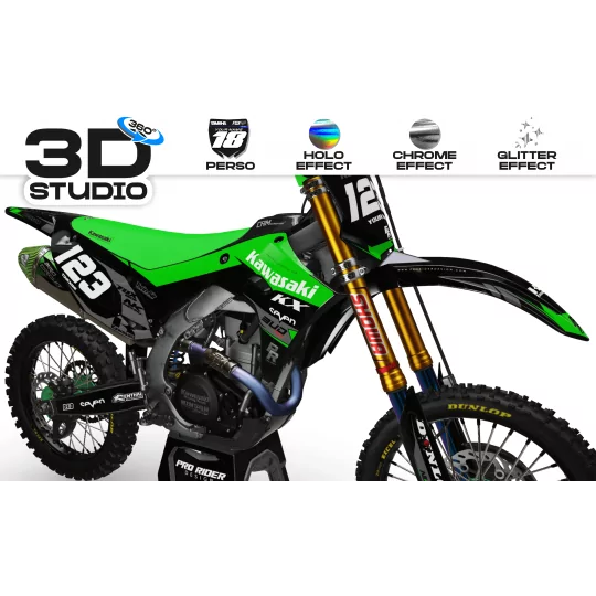Motorstickerset Stickerset Motorcross KAWASAKI BUD RACING NOIR|VERT (REF:PRDA36B1) 3D