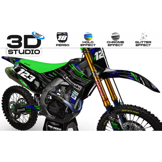 Kit adesivos moto KIT ADESIVOS Motocross KAWASAKI JUST1 BLACK 3D