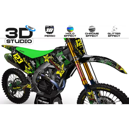 Kit adesivos moto KIT ADESIVOS MOTOCROSS PERSO ROCKSTAR ENERGY verde (ref:prda16b) 3D