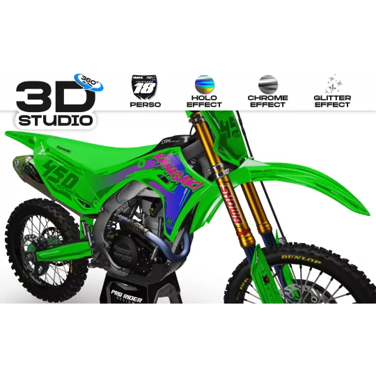Motorstickerset STICKERSET MOTORCROSS KAWASAKI CARTOON MANGA BRUSH GREEN/BLUE 3D