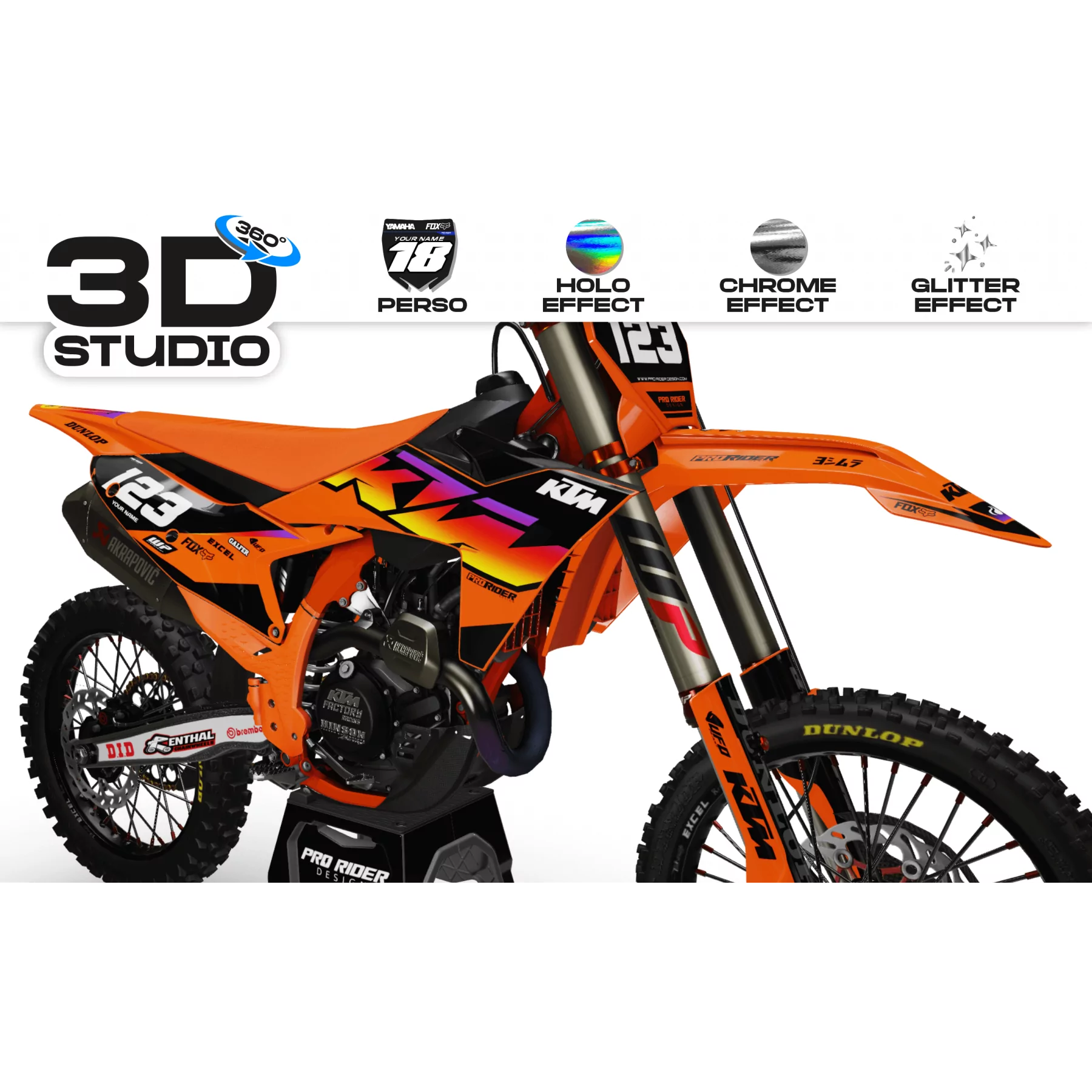 Kit déco moto Kit déco Motocross KTM SX SXF EXC - ORANGE GUSTY 3D