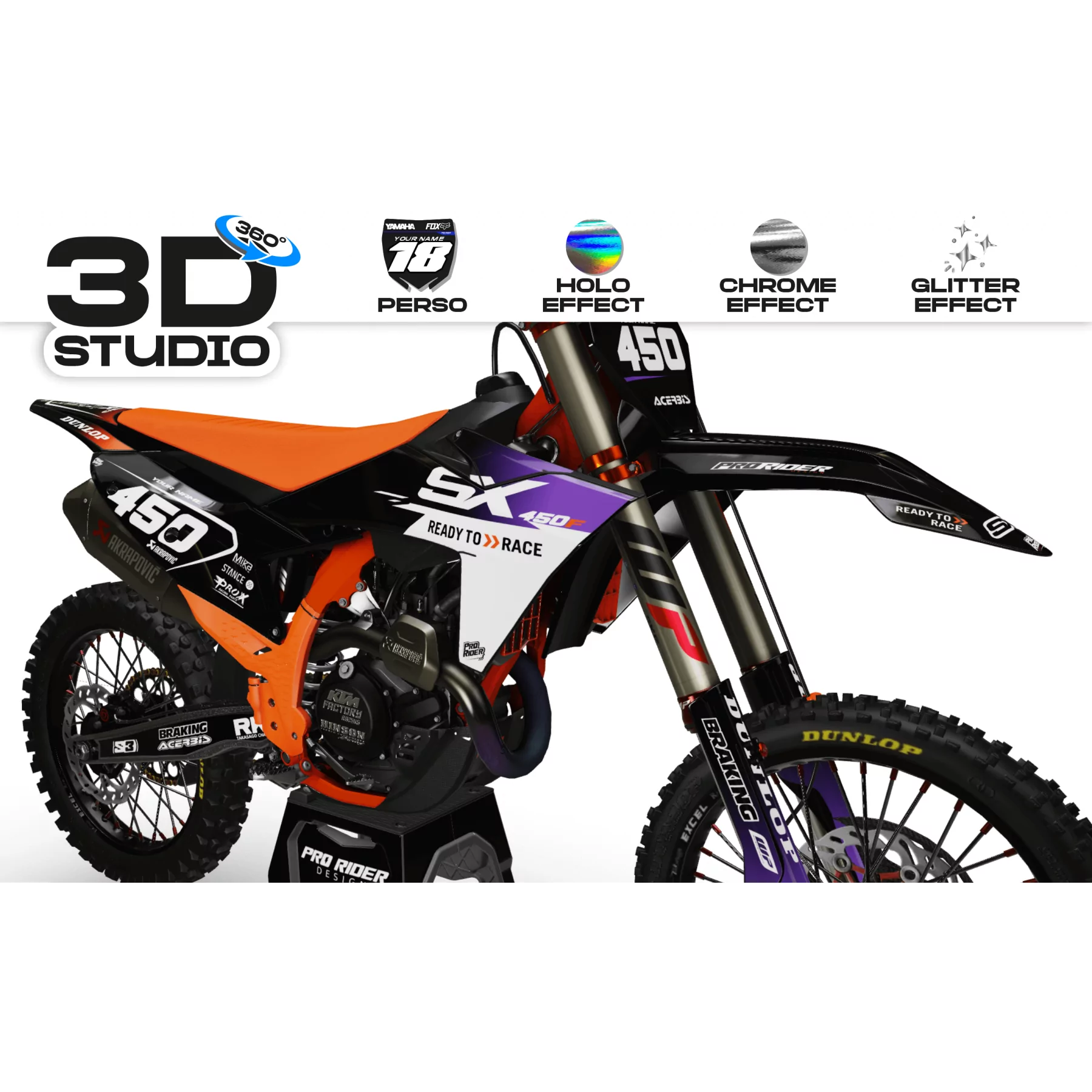 Motorstickerset Stickerset Motorcross voor KTM PERSO KRUZZ black 3D