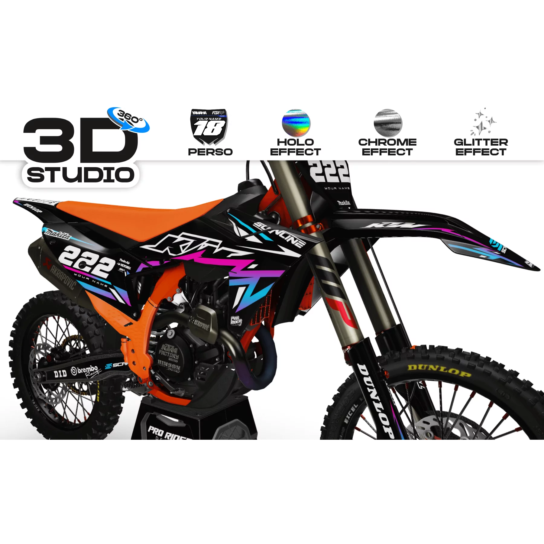 Motorrad DEKOR-Kit Dekor Motocross KTM PERSO TRASH BLACK GRADIENT 3D