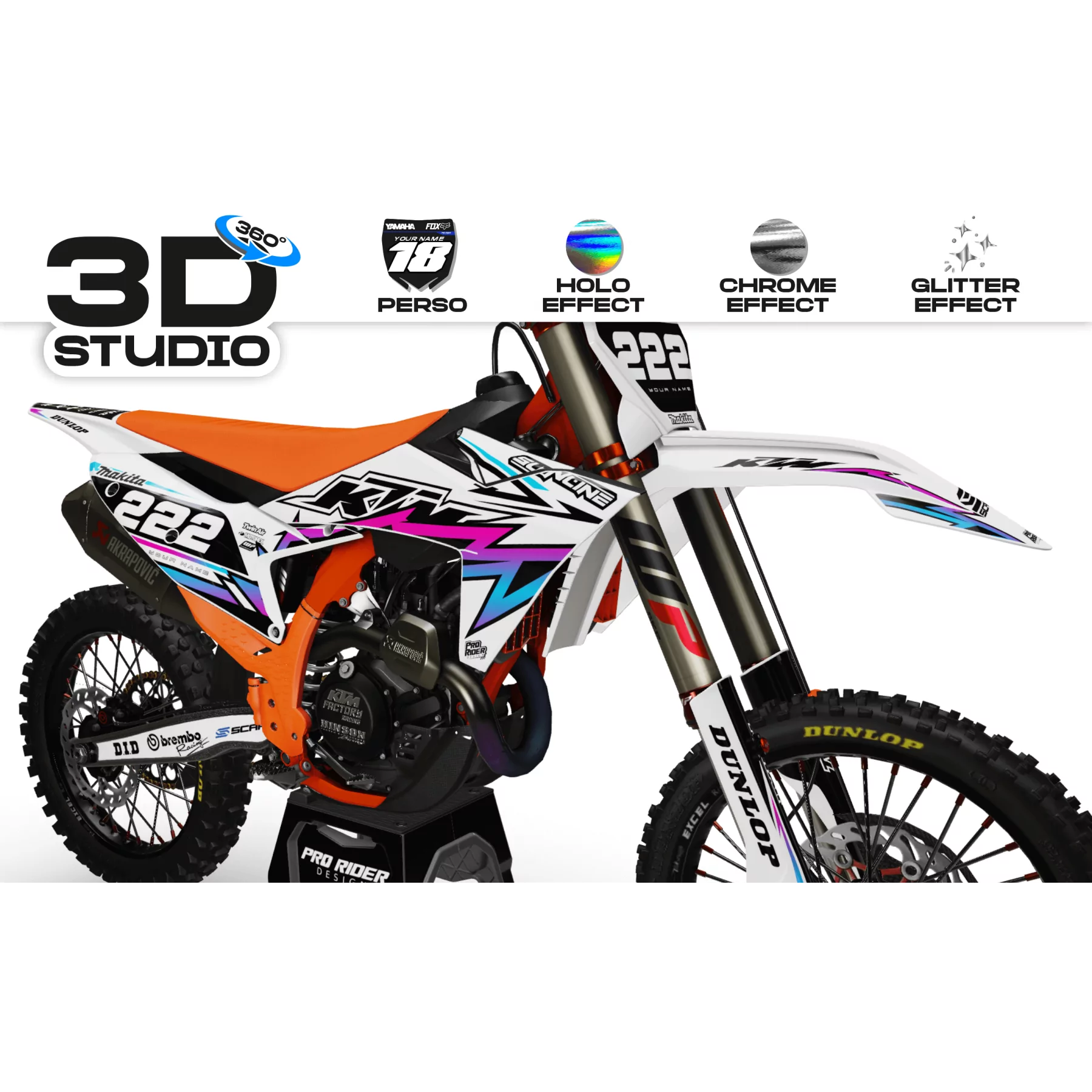 Kit adhesivos moto KIT ADHESIVOS Motocross para KTM PERSO TRASH WHITE GRADIENT 3D